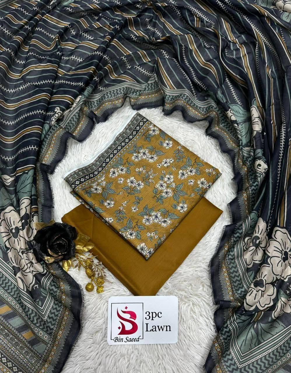 Bin Saeed Luxury Lawn – Premium 3-Piece Unstitched Suit | Fashion Fusion