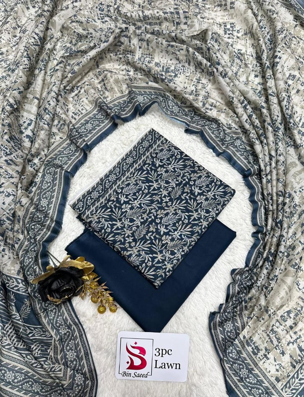 Bin Saeed Luxury Lawn – Premium 3-Piece Unstitched Suit | Fashion Fusion