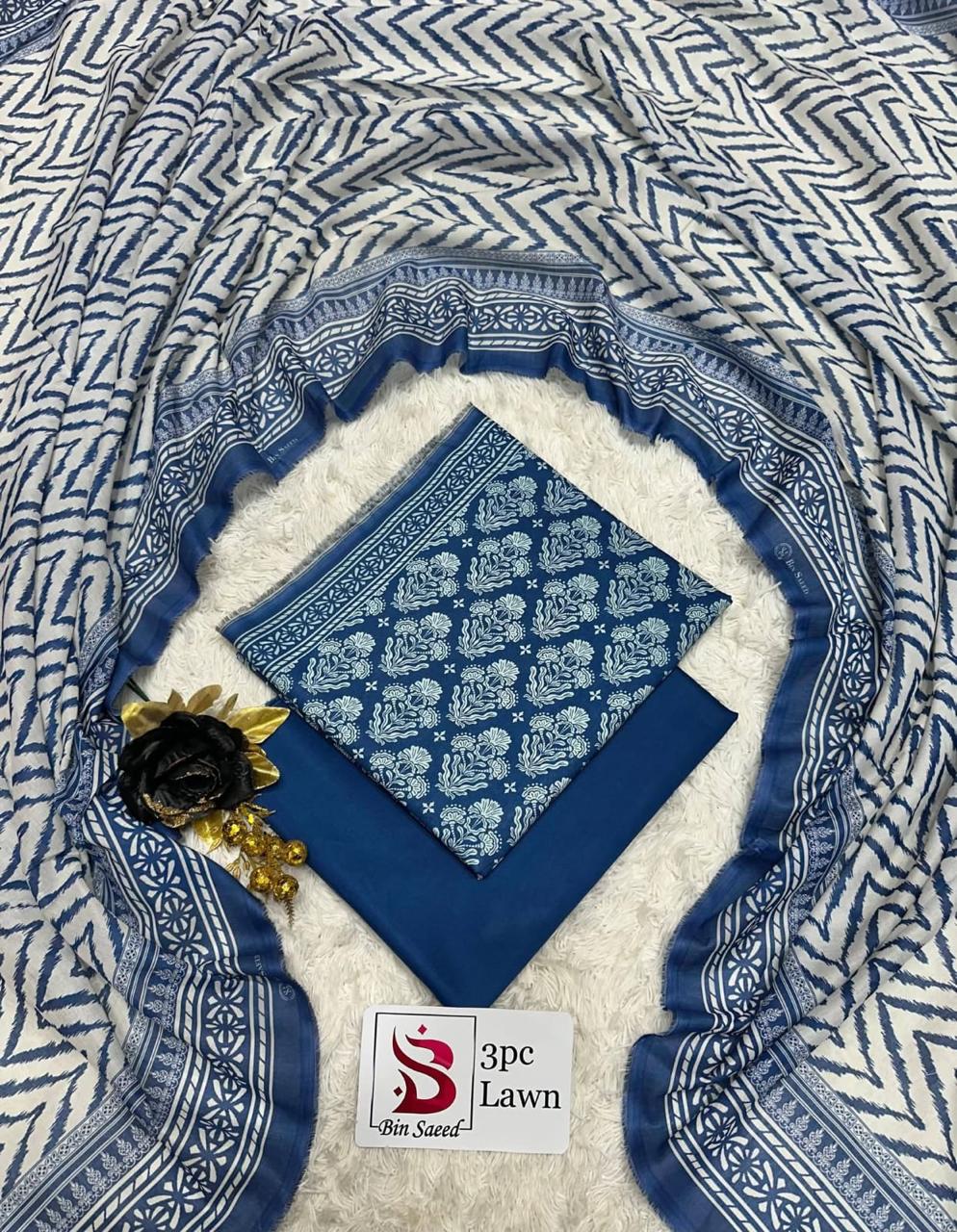 Bin Saeed Luxury Lawn – Premium 3-Piece Unstitched Suit | Fashion Fusion