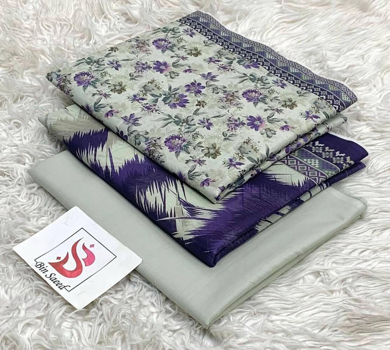 Bin Saeed Luxury Lawn – Premium 3-Piece Unstitched Suit | Fashion Fusion