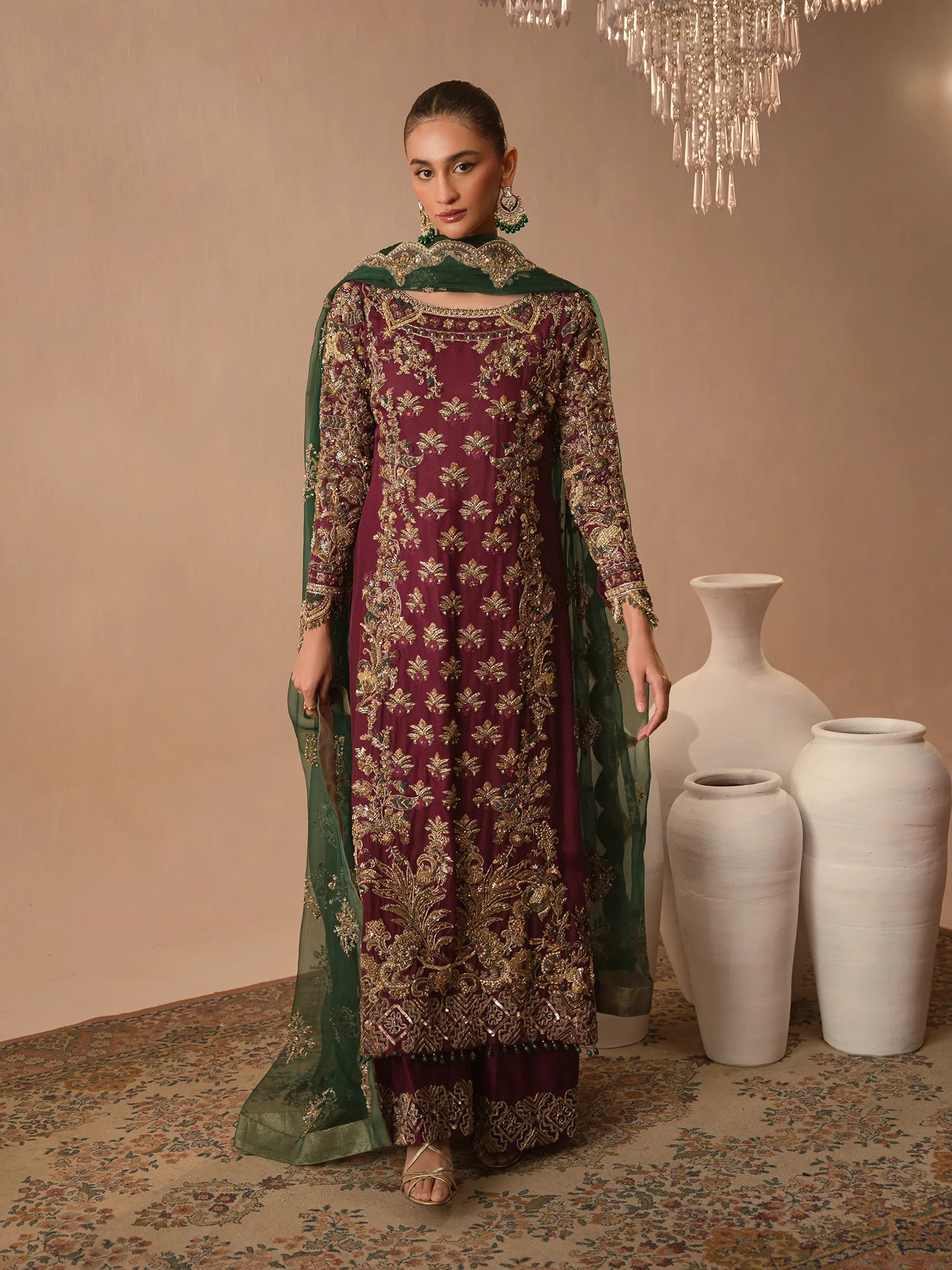 Abeera usman Burgundy Dusk | Tussar Silk |  Fashion Fusion