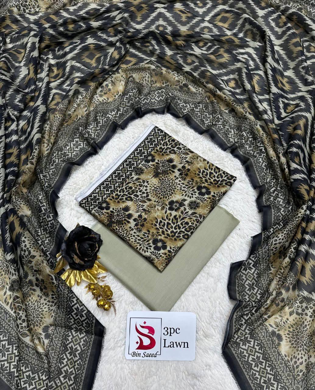 Bin Saeed Luxury Lawn – Premium 3-Piece Unstitched Suit | Fashion Fusion