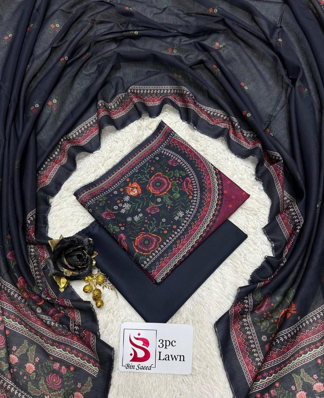 Bin Saeed Luxury Lawn – Premium 3-Piece Unstitched Suit | Fashion Fusion
