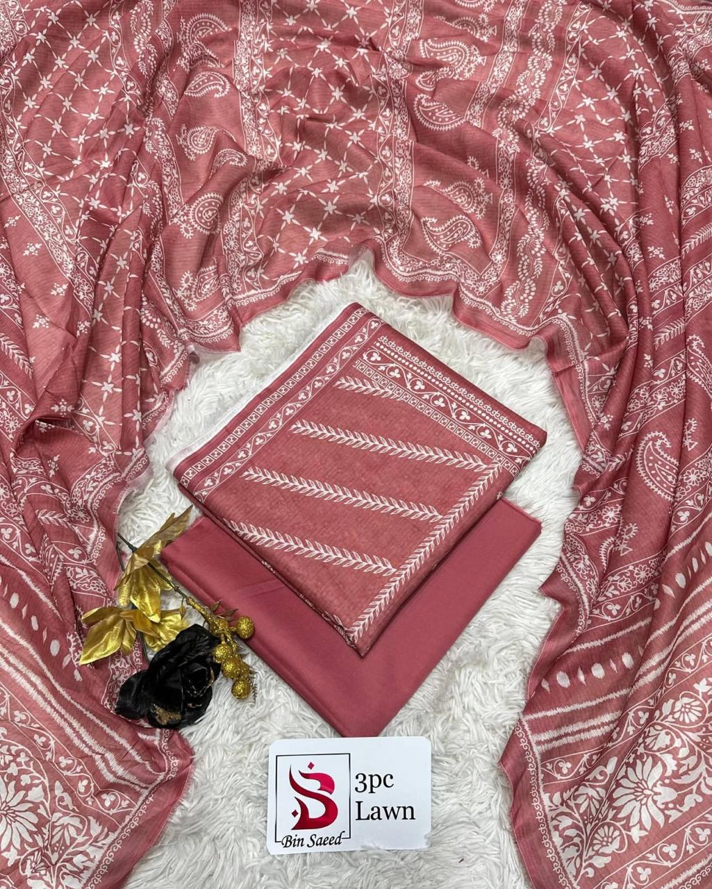 Bin Saeed Luxury Lawn – Premium 3-Piece Unstitched Suit | Fashion Fusion