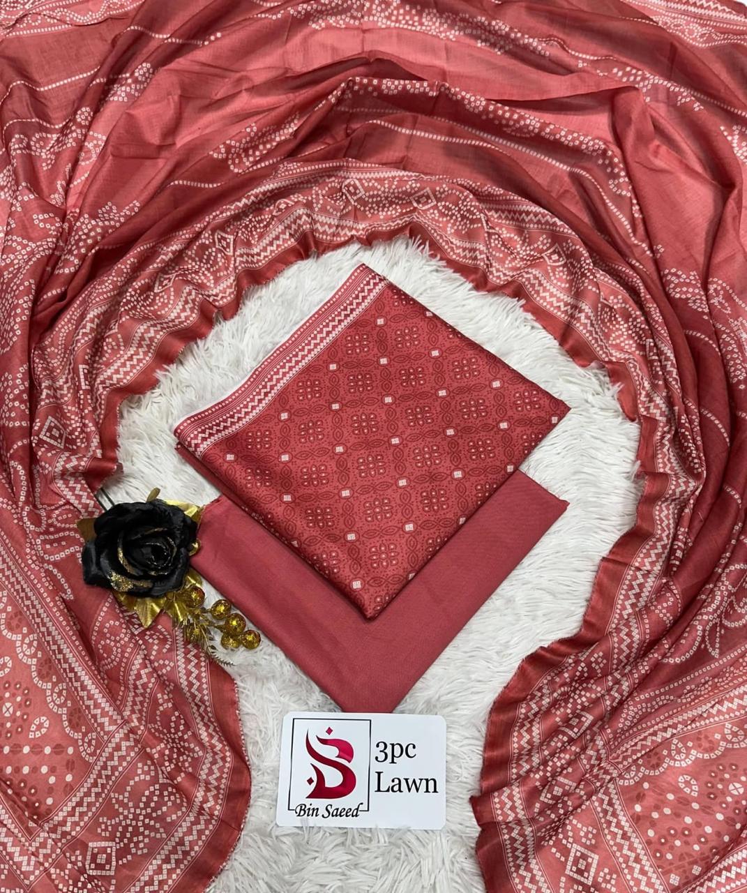 Bin Saeed Luxury Lawn – Premium 3-Piece Unstitched Suit | Fashion Fusion
