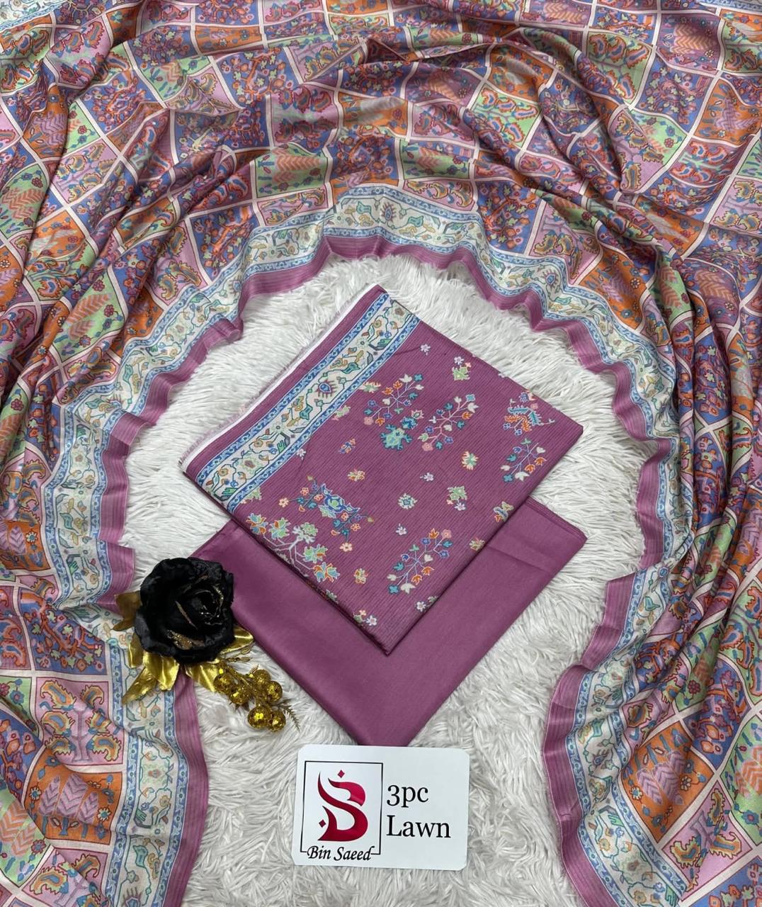 Bin Saeed Luxury Lawn – Premium 3-Piece Unstitched Suit | Fashion Fusion
