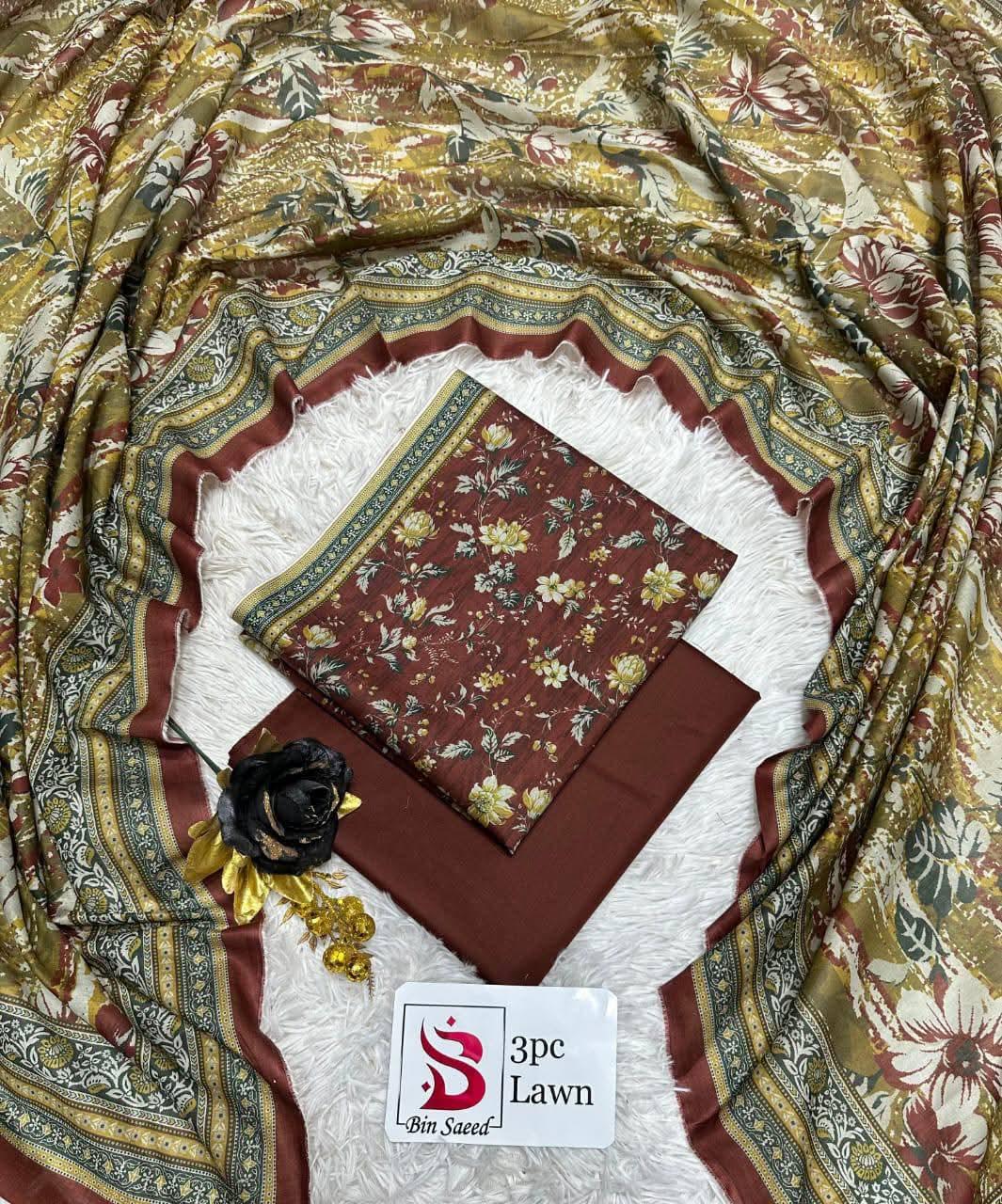 Bin Saeed Luxury Lawn – Premium 3-Piece Unstitched Suit | Fashion Fusion