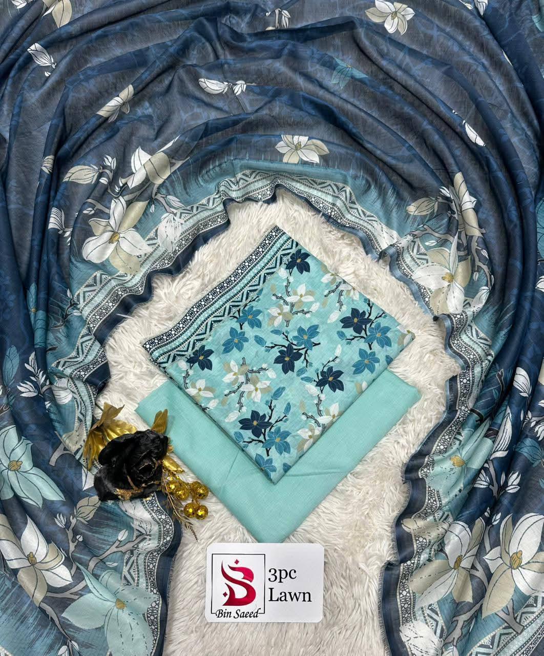 Bin Saeed Luxury Lawn – Premium 3-Piece Unstitched Suit | Fashion Fusion