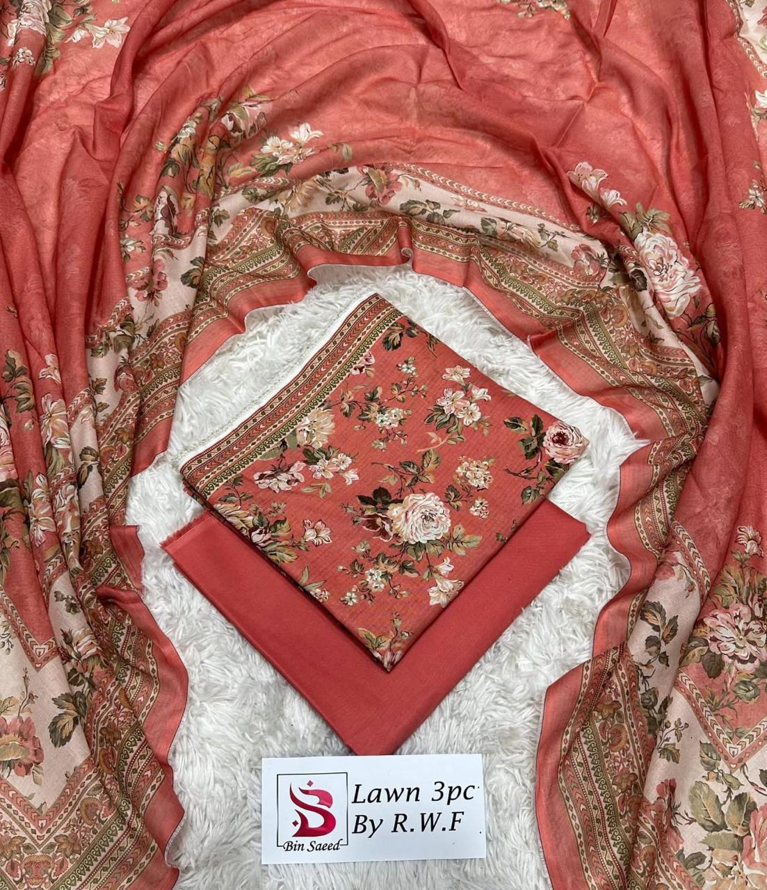 Bin Saeed Luxury Lawn – Premium 3-Piece Unstitched Suit | Fashion Fusion
