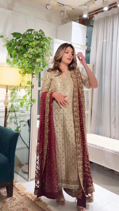 Haris Shakeel Golden Maroon | Fashion Fusion